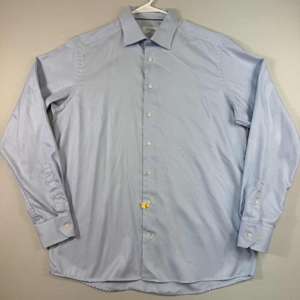 Eton Shirt Mens 17.5 44 Blue Contemporary Fit Textured Twill Dress Long Sleeve